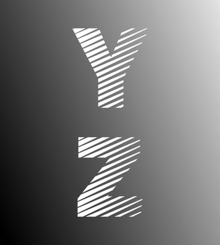 Typographic broken alphabet font template. Set of letters Y, Z logo or icon. Vector illustration.