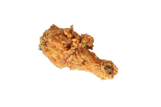 Fried chicken drumsticks isolated on white background. Fried chicken drumsticks are a nutritious food. Crispy yellow chicken drumsticks.