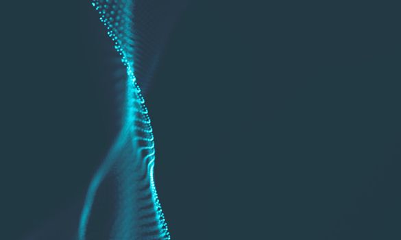  Music background. Big Data Particle Flow Visualisation. Science infographic futuristic illustration. Sound wave.