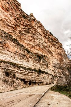 Cave houses in Jorquer village mountain range in Castile-La Mancha, Spain