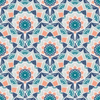 Hand drawn Mandala Seamless Pattern. Arabic, indian, turkish and ottoman culture decoration style. Ethnic ornamental background. Magic vintage template of greeting, card, print, cloth, tattoo. Vector