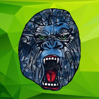 Growling detailed gorilla in polygonal and triangle style. Low poly. Design for t-shirt, poster, bag. Vector