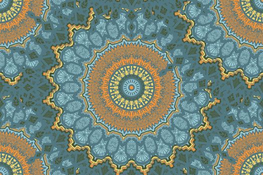 Hand drawn Gold Mandala Seamless Pattern. Arabic, indian, turkish and ottoman culture decoration style. Ethnic ornamental background. Magic vintage template of greeting, print, cloth, tattoo. Vector