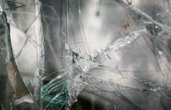 broken car glass close up. Selective focus