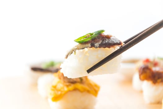 Fried Mackerel with Shrimp Paste Sauce Sushi - fusion food