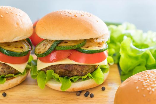 burger on wood plate  - American food