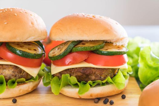 burger on wood plate  - American food