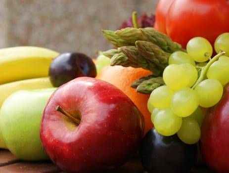 Close up image of healthy fruit and vegetables