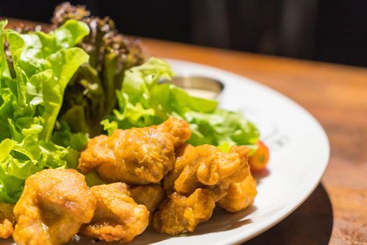 Deep fried chicken (Karaage) with salad