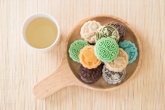 fresh moon cake on wood plate