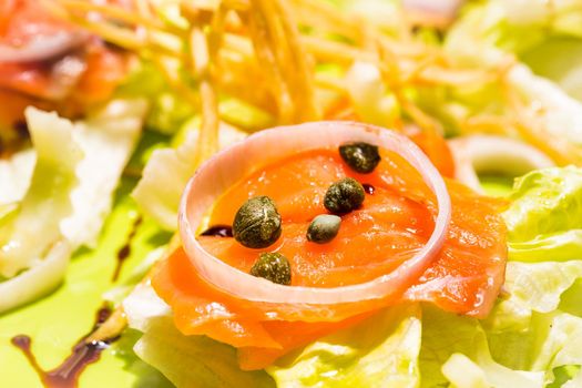 Smoked salmon with fresh salad.