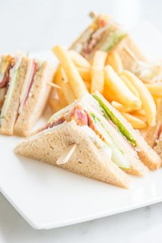 Club sandwiches in white plate - selective focus point