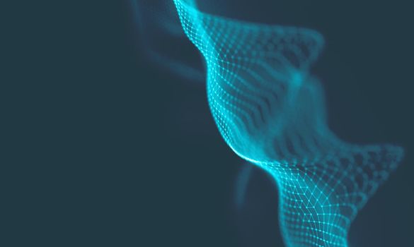  Music background. Big Data Particle Flow Visualisation. Science infographic futuristic illustration. Sound wave.