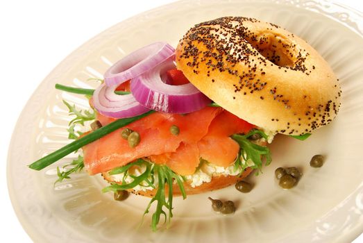 Smoked salmon with cream cheese bagel sandwich