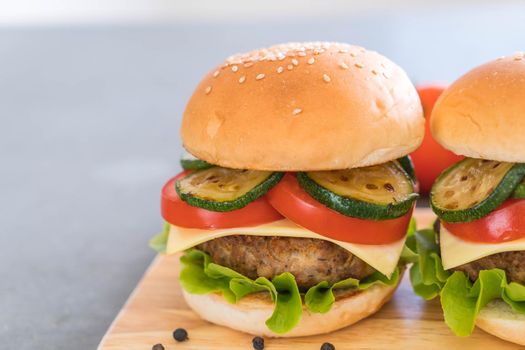 burger on wood plate  - American food