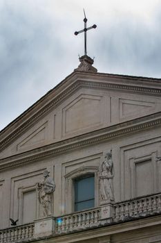 detail of the cathedral of terni sculptures placed on the facades of the saints and roof