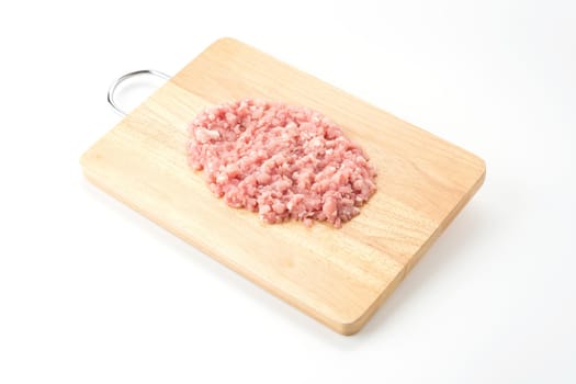 minced pork on white background