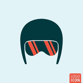 Helmet icon. Helmet logo. Helmet symbol. Helmet with sport glasses icon isolated, minimal design. Vector illustration