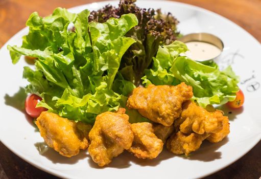 Deep fried chicken (Karaage) with salad