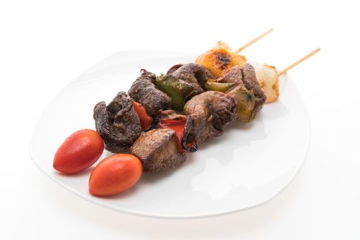 Grilled beef bbq stick isolated on white background