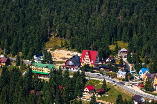 View from above of a mountain resort Vartop in Bihor, Romania, 2021