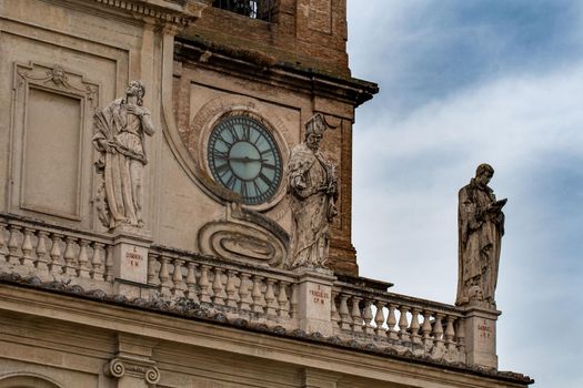 detail of the cathedral of terni bell tower with clock