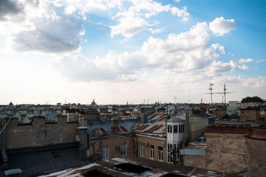 Cityscape view over the rooftops of St. Petersburg. View of the rooftops against the sky