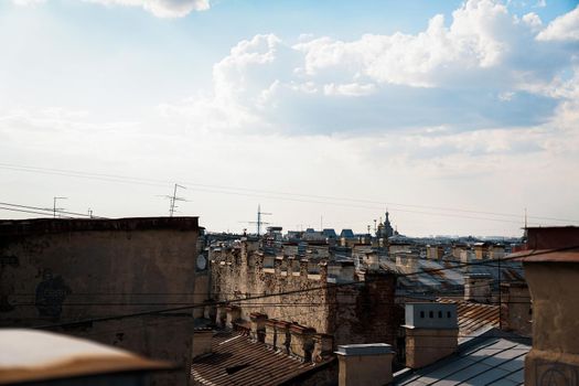 Cityscape view over the rooftops of St. Petersburg. View of the rooftops against the sky