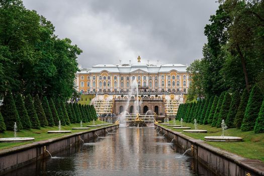 Grand Cascade Fountains At Peterhof Palace garden, St. Petersburg