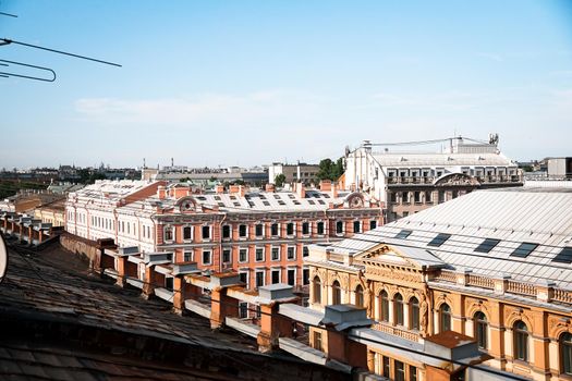 Cityscape view over the rooftops of St. Petersburg. View of the rooftops against the sky