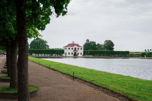 St. Petersburg, Russia. Marly palace in the Lower Park of Peterhof in St. Petersburg, Russia