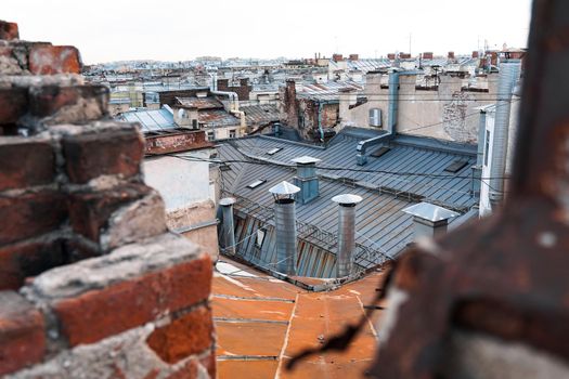 Cityscape view over the rooftops of St. Petersburg. View of the rooftops against the sky