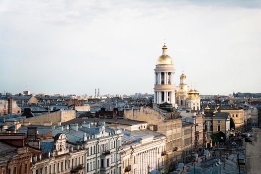 Cityscape view over the rooftops of St. Petersburg. View of the rooftops against the sky