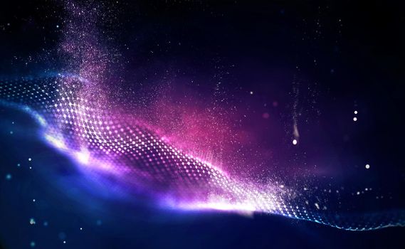 3d wave points fractal grid. Futuristic science infographic. Sound visualization