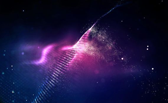 3d wave points fractal grid. Futuristic science infographic. Sound visualization