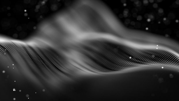 Data technology abstract futuristic illustration . Low poly shape with connecting dots and lines on dark background. 3D rendering