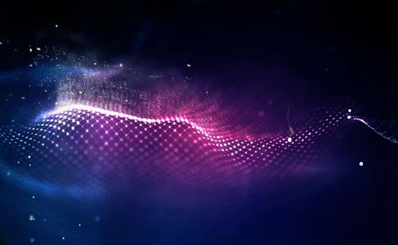 3d wave points fractal grid. Futuristic science infographic. Sound visualization