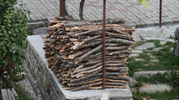 Pile Of Chopped Fire Wood Prepared For Winter