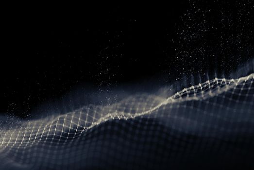 Data technology abstract futuristic illustration . Low poly shape with connecting dots and lines on dark background. 3D rendering . Big data .