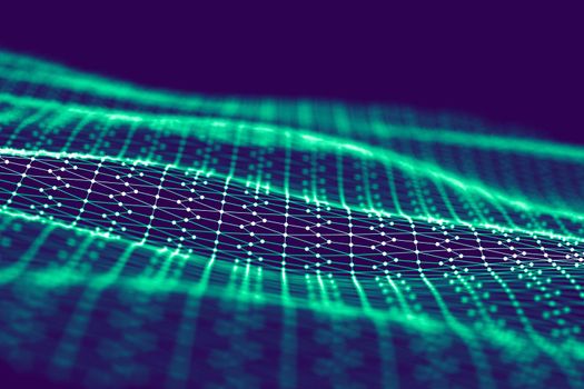 Network technology background. Futuristic tech blue background. Low poly 3d wire. Ai artificial intelligence. Scy fi space
