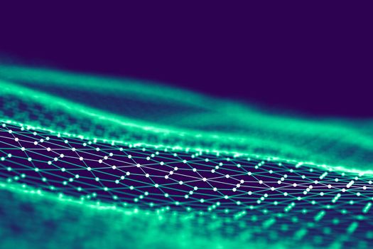 Network technology background. Futuristic tech blue background. Low poly 3d wire. Ai artificial intelligence. Scy fi space