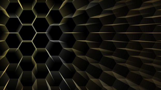 digital hexagon dimension moving wire protection light burst and center moving to change position blur ray tone Abstract hexagon futuristic texture background pattern on black isolated