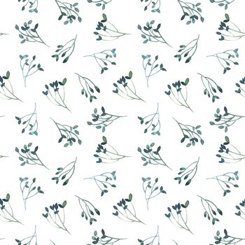 Watercolor leaves on white background - decorative organic seamless pattern.