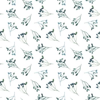 Watercolor leaves on white background - decorative organic seamless pattern.