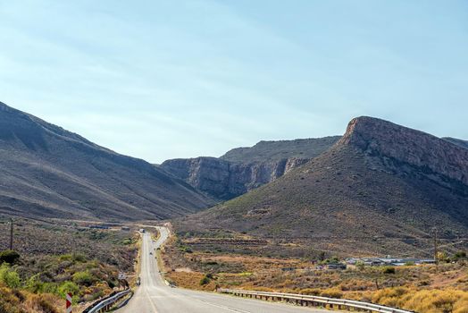 Trucks are visible on the Hex River Pass at the northern end of the Hex River Valley. The start of the Karoo landscape is visible