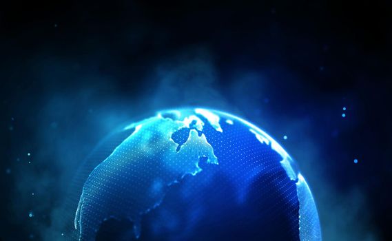 Digital globe 3d. Global world internet technology. Communication concept abstract background planet. Blue light connection design. Big data network modern map. Travel business concept information concept.