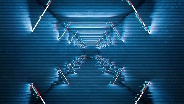 Glitch effect neon lamps design. Geometric trendy minimal design.