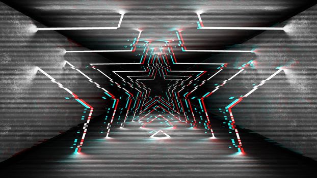 Fantasy advertising for game screen. Technology concept of vhs design. Music neon background.