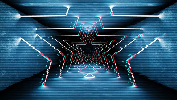 Glitch effect neon lamps design. Geometric trendy minimal design.