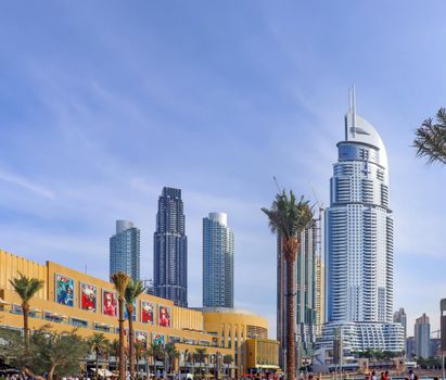 Skyline architecture. Night dubai skyline. City landscape. Dubai downtown cityscape. Modern city. Dubai skyline panoramic sunset view. Uae urban cityscape. United arab emirates.